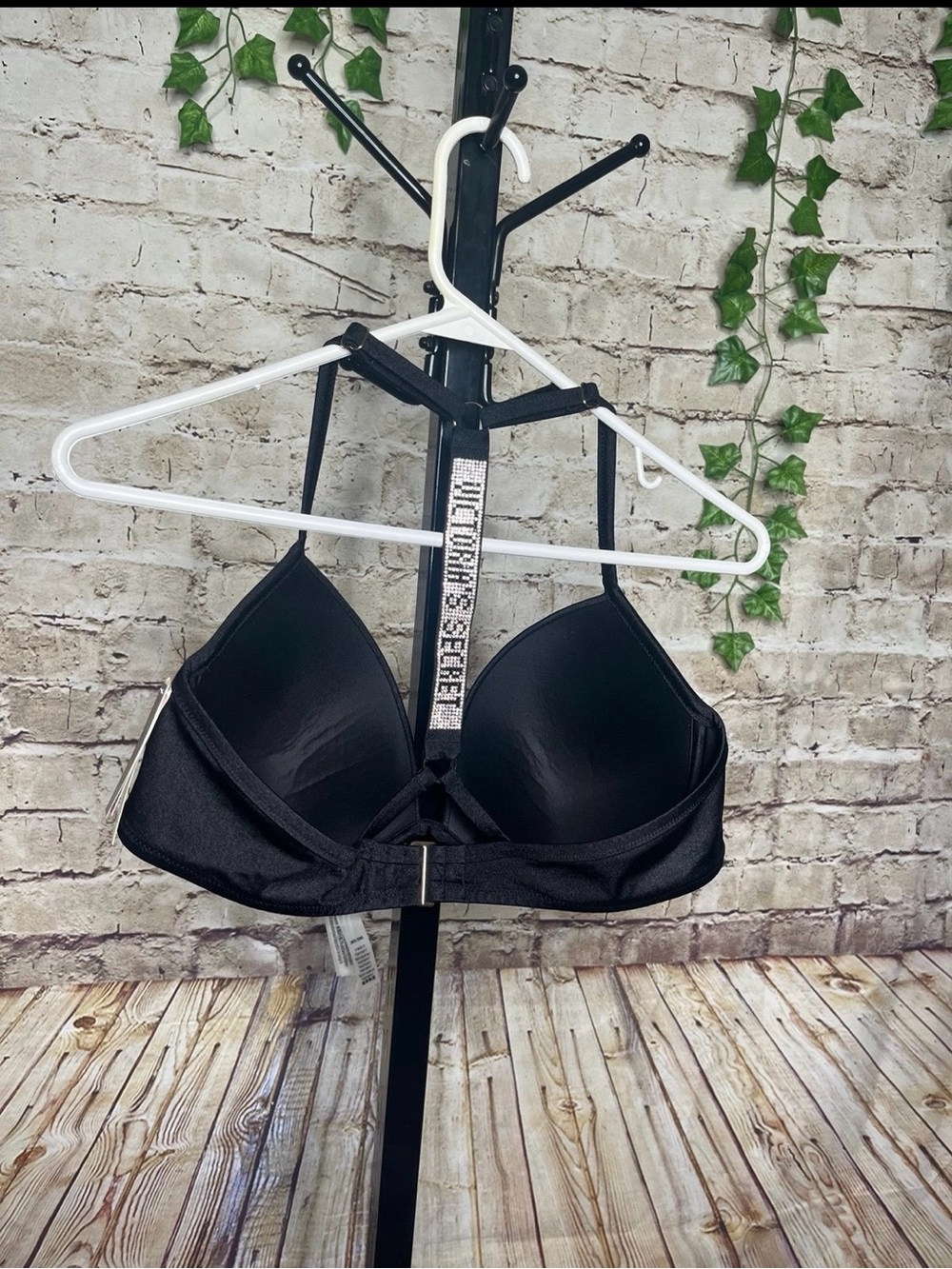 Victoria's Secret Black Logo T-Back Padded swimsuit top